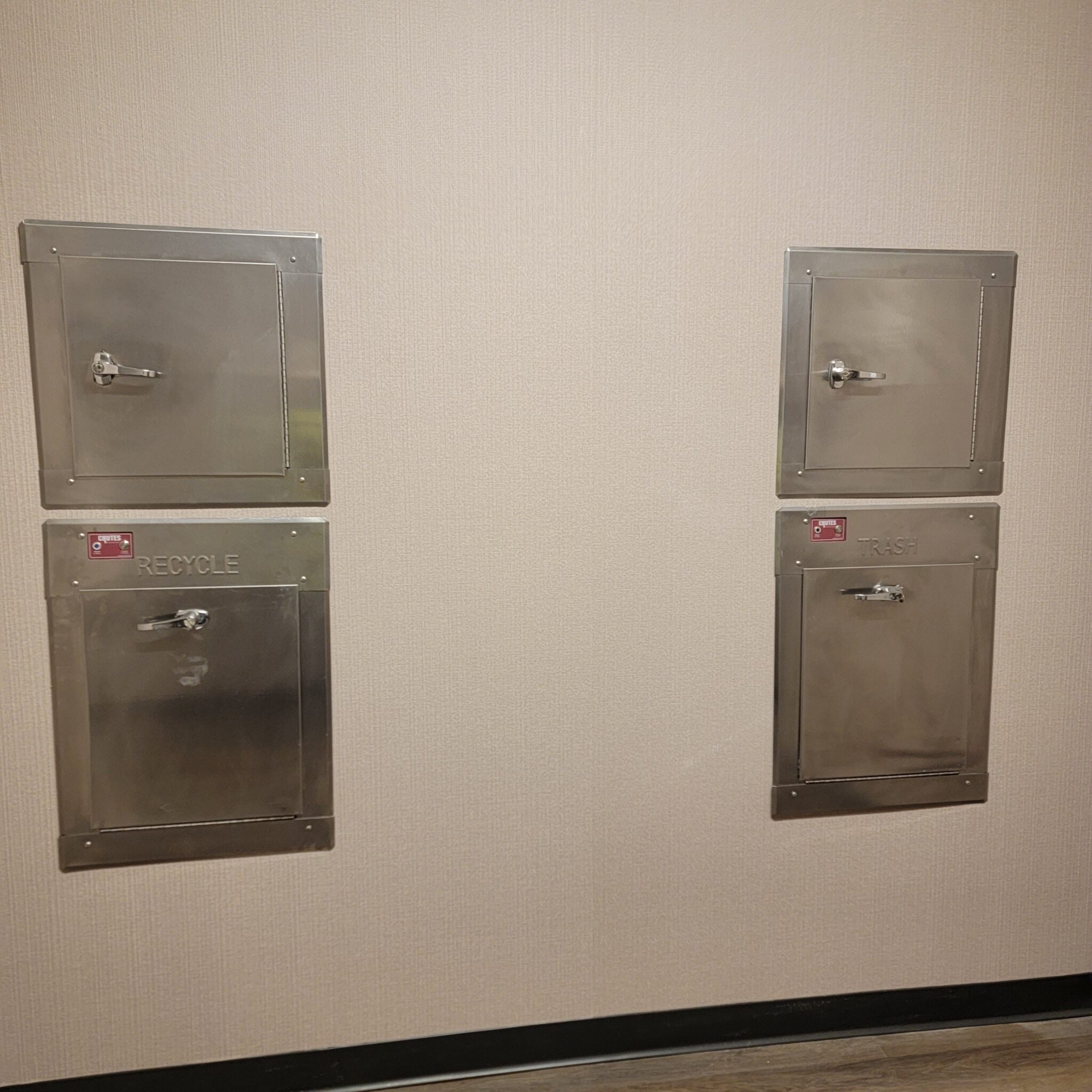 Stainless steel recycling and trash chute doors